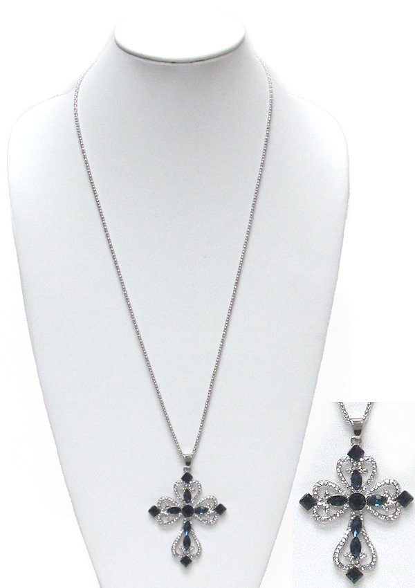 CRYSTAL CROSS LONG NECKLACE