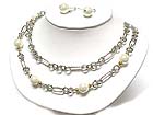 PEARL BEADS LINK DOUBLE CHAIN NECKLACE AND EARRING