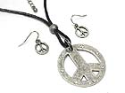 CRYSTAL STUD PEACE PENDANT ADJUSTABLE BEAD STRAND NECKLACE AND EARRING SET
