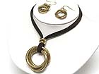 TRIPLE BRAID RING SUEDE CORD NECKLACE AND EARRING SET