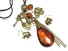 EUROPEAN FACET TEAR DROP MULTI CHARM AND TASSEL SUEDE CORD NECKLACE AND EARRING SET