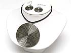 SWIRL STYLE FLAT ROUND PENDANT CORD NECKLACE AND EARRING SET