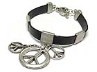 BURNISH METAL PEACE CHARM AND GENUINE LEATHER BRACELET