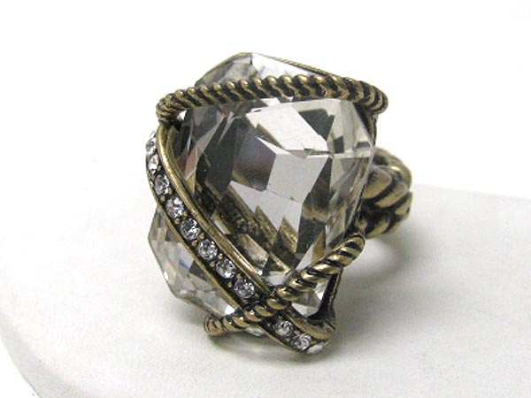 FACET GLASS AND CRYSTAL DECO STRETCH RING