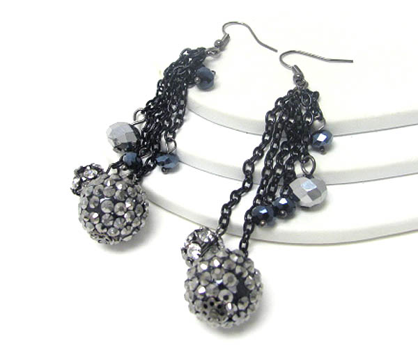 CRYSTAL BALL AND MULTI CHAIN DROP EARRING
