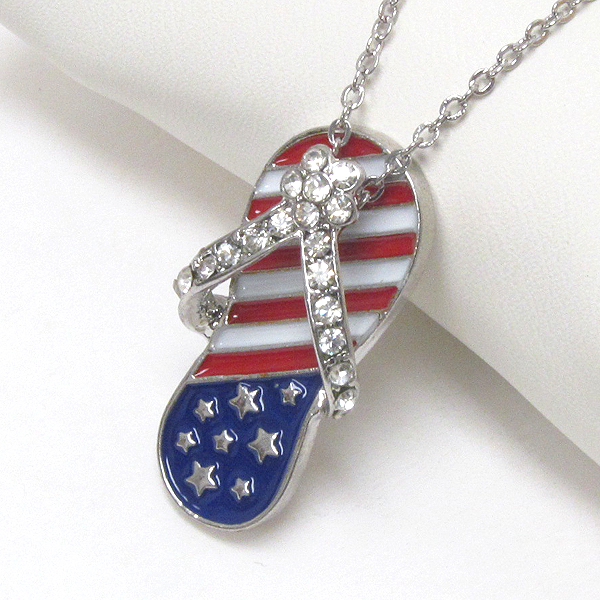 PREMIER ELECTRO PLATING CRSYTAL AND EPOXY DECO AMERICAN FLAG SANDAL NECKLACE