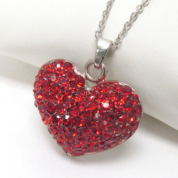 PREMIER ELECTRO PLATING CRYSTAL PUFFY HEART PENDANT NECKLACE -valentine