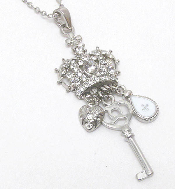 PREMIER ELECTRO PLATING CRYSTAL CROWN AND KEY DROP PENDANT NECKLACE