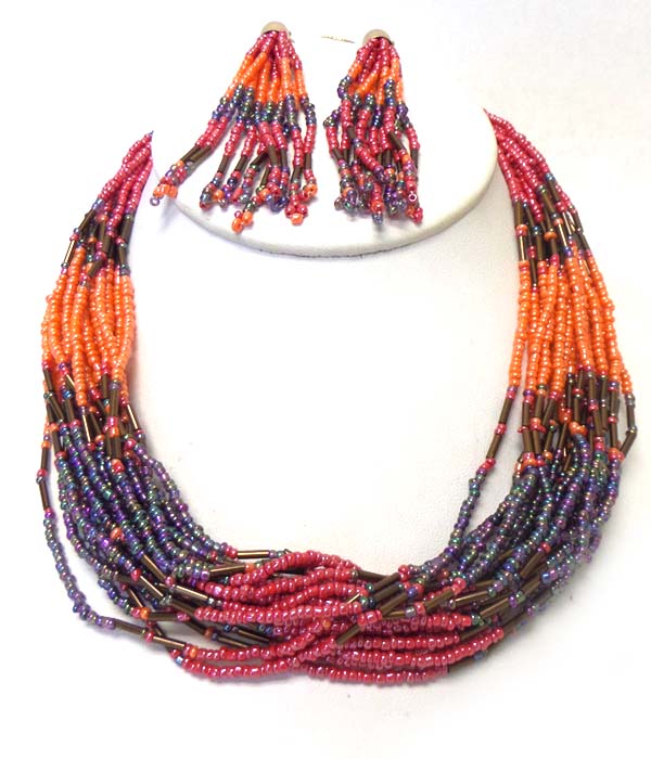MULTI LAYER SEED BEADED NECKLACE SET 