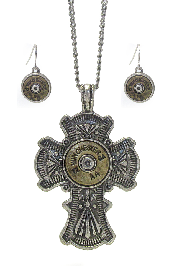 BULLET AND CROSS NECKLACE SET