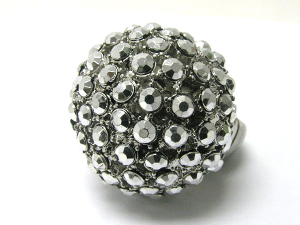 GLAM PUNK ROCK METALLIC STONE FILLED PUFFY DOME STRETCH RING