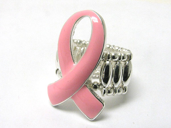 EPOXY METAL PINK RIBBON STRETCH RING - BREAST CANCER AWARENESS