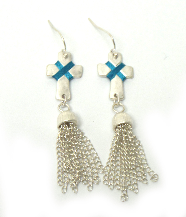 CROSS WRAPPED WITH THREAD FISH HOOK EARRINGS 