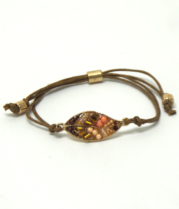 HAND MADE LEAF WITH MULTI BEADS PULL AND TIE BRACELET