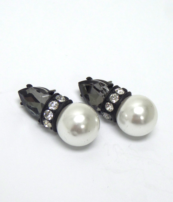 TEAR DROP GLASS AND CRYSTAL RONDELL PEARL EARRINGS