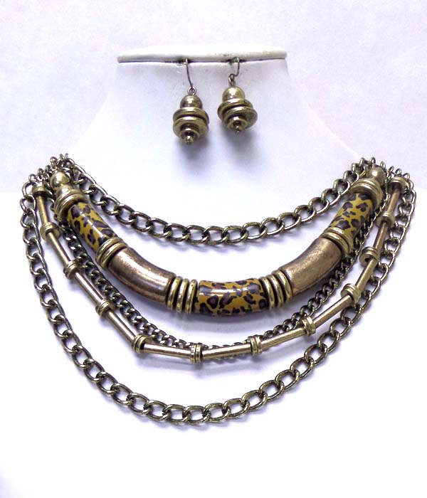 LAYER CHAIN WITH LEOPARD PRINT NECKLACE SET