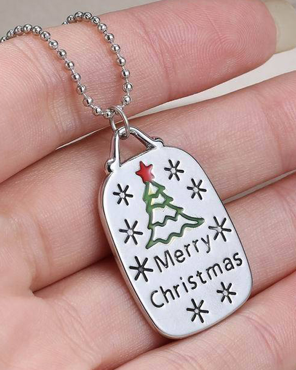 MERRY CHRISTMAS MESSAGE PENDANT NECKLACE- DOUBLE SIDE