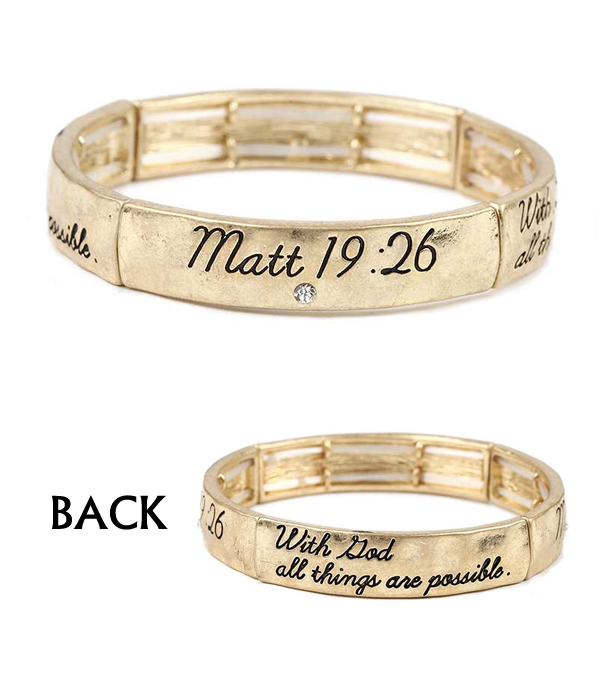 RELIGIOUS THEME MESSAGE STRETCH BRACELET - MATT19:26 WITH GOD ALL THINGS ARE POSSIBLE