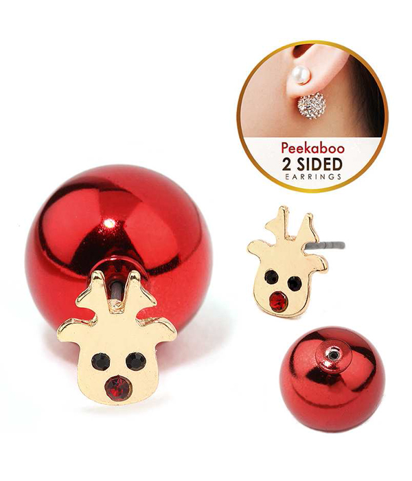 DEER FACE FRONT AND BACK DOUBLE SIDED EARRING