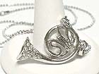WHITE GOLD PLATING CRYSTAL STUD MUSIC THEME HORN PENDANT NECKLACE