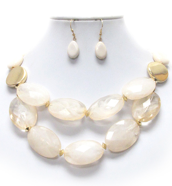 DOUBLE LAYER FACET OVAL STONE NECKLACE EARRING SET