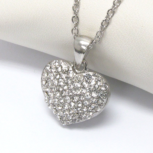 PREMIER ELECTRO PLATING CRYSTAL PUFFY HEART PENDANT NECKLACE -valentine
