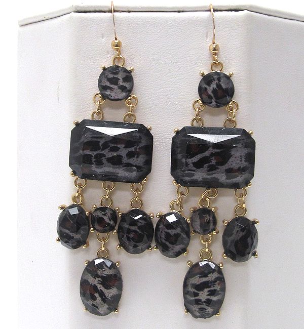 MULTI SHAPE CONETED CRYSTAL GLASS STONE WITH ANIMAL PRINT DROP EARRING