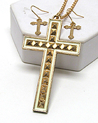 MULTI METAL SPIKE ON EPOXY CROSS LINE LONG CHAIN NECKLACE EARRING SET