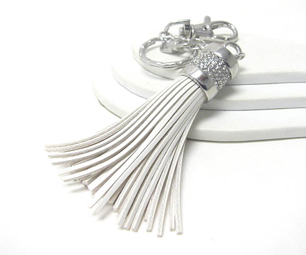 CRYSTAL DECO AND LEATHERETTE BRUSH KEY CHAIN