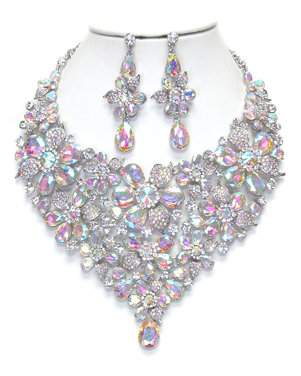 LUXURY CLASS VICTORIAN STYLE AUSTRIAN CRYSTAL AND GLASS CHUNKY PARTY NECKLACE SET