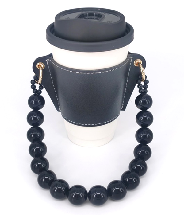 LEATHERETTE CUP SLEEVES AND TRAVEL PEARL STRAP