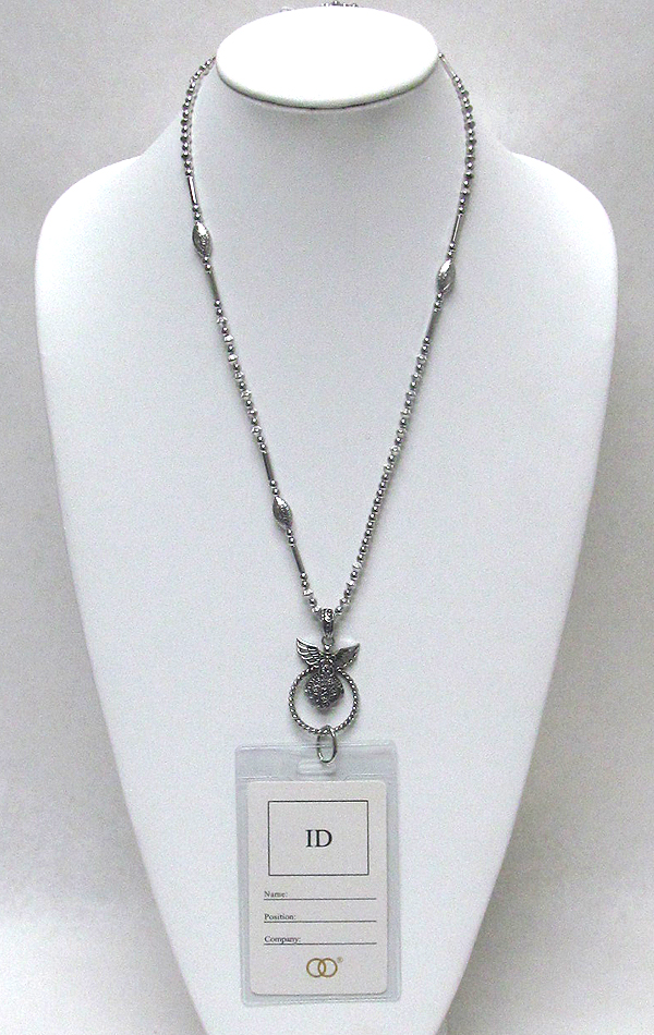 CROSS AND ANGEL WING ID HOLDER NECKLACE