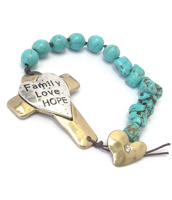 CROSS AND TURQUOISE BRACELET