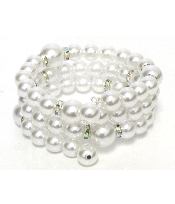 PEARL AND CRYSTAL RONDELL COILED STRETCH WEDDING BRACELET