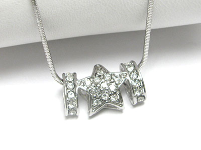 MADE IN KOREA WHITEGOLD PLATING CRYSTAL STAR AND DOUBLE RING NECKLACE