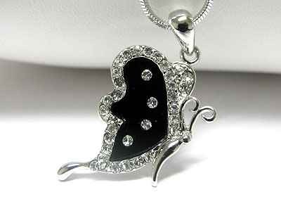 WHITEGOLD PLATING CRYSTAL AND ACRYL ONYX BUTTERFLY PENDANT NECKLACE