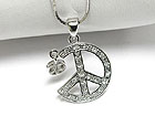 WHITE GOLD PLATING CRYSTAL PEACE MARK PENDANT NECKLACE - SMALL SIDE DANGLE