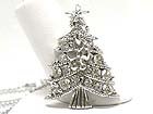 WHITE GOLD PLATING CRYSTAL CHRISTMAS TREE NECKLACE