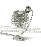 WHITE GOLD PLATING CRYSTAL MINIATURE WINE GLASS NECKLACE