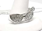 WHITE GOLD PLATING CRYSTAL SUNGLASSES NECKLACE