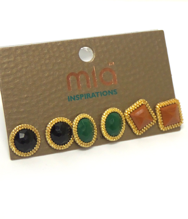 MULTI SHAPE AND COLOR EARRING SET OF 3