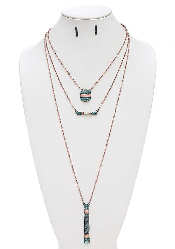 HANDMADE TRIPLE LAYER METAL BAR AND DISK NECKLACE SET