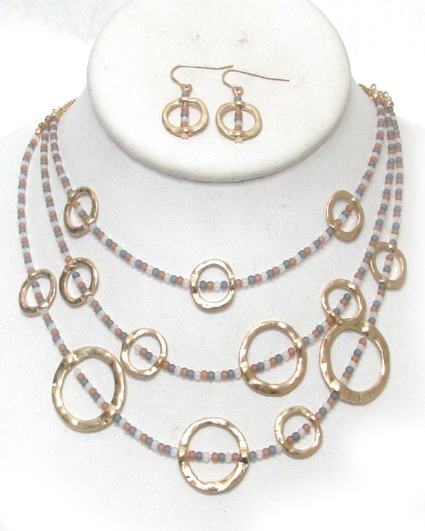 HANDMADE MULTI RING AND BEAD MIX 3 LAYER NECKLACE SET