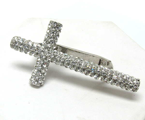 CRYSTAL CROSS DUAL FINGER STRETCH RING