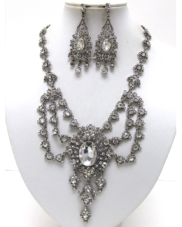 LUXURY CLASS VICTORIAN STYLE AUSTRIAN CRYSTAL HANGING DROP PARTY NECKLACE EARRING SET