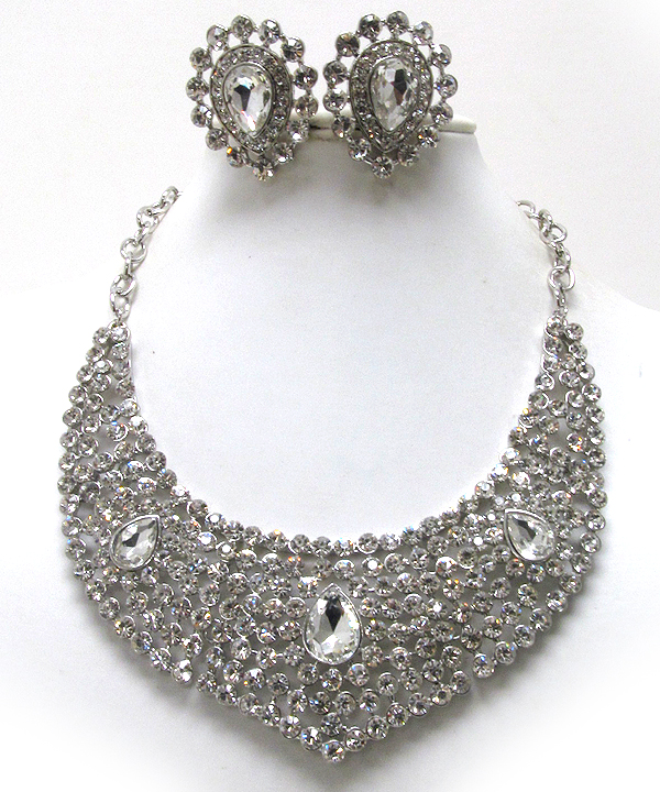 LUXURY CLASS AUSTRIAN CRYSTAL SUD BIB STYLE NECKLACE AND CLIPON EARRING SET
