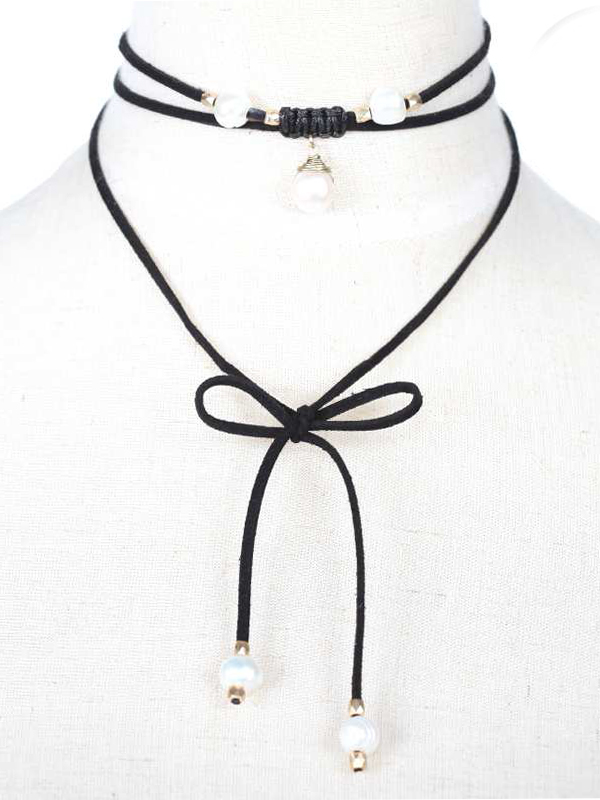 FRESHWATER PEARL LARIAT PULL TIE CHOKER NECKLACE