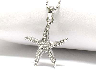 MADE IN KOREA WHITEGOLD PLATING CRYSTAL STARFISH NECKLACE