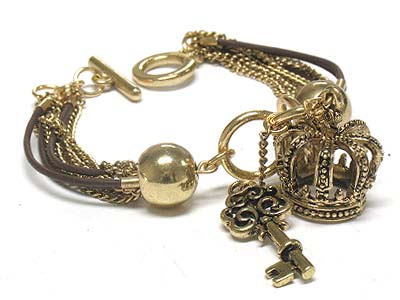 Wholesale Chain Jewelry on 12359 Wholesale Fashion Jewelry Crown And Key Charm Multi Strand Chain