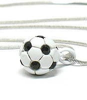 WHITE GOLD PLATING CRYSTAL MINIATURE SOCCER NECKLACE